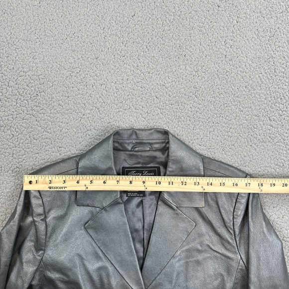 Terry Lewis Leather Blazer Jacket Women Medium Silver 3 Button Lined Luxury Coat - Picture 7 of 16